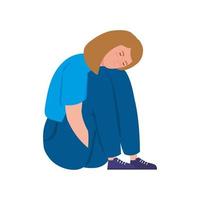 vrouw zitten met stress aanval geïsoleerde icon vector