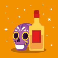 Mexicaanse schedel en tequila fles vector ontwerp