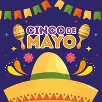 Mexicaanse hoed en maracas van cinco de mayo vectorontwerp vector