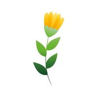 schattige bloem gele kleur met tak en bladeren geïsoleerde icon vector