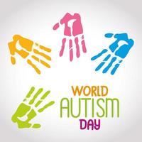 wereld autisme dag met handafdrukken vector