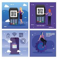 poster van scancode qr instellen met pictogrammen vector