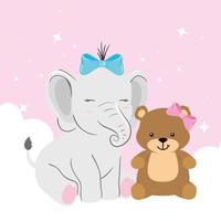 schattige olifant met teddybeer vrouw vector