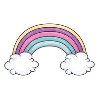schattige regenboog met wolken geïsoleerd pictogram vector