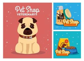 set poster van dierenwinkel veterinaire met pictogrammen vector