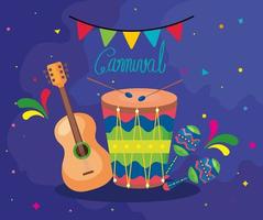 poster van brazilië carnaval met trommel en iconen traditional vector