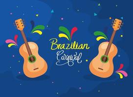 poster van braziliaans carnaval met gitaren en decoratie vector