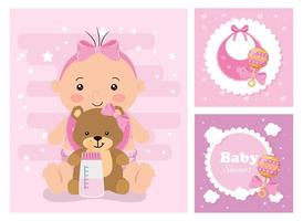 set babyshowerkaarten met decoratie vector