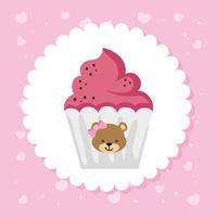 heerlijke cupcake met gezicht van beerwijfje vector