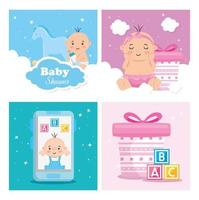 set babyshowerkaarten met decoratie vector