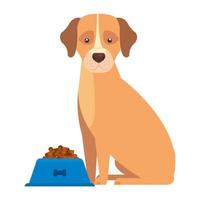 schattige hond met geïsoleerde schotel voedsel pictogram vector