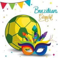 poster van carnaval braziliaans met masker carnaval en bal voetbal vector