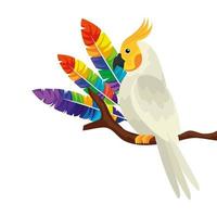 papegaai vogel in boomtak geïsoleerde pictogram vector