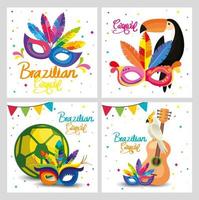 set poster van brazilië met decoratie vector