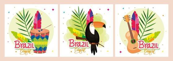 set poster van brazilië carnaval met decoratie vector