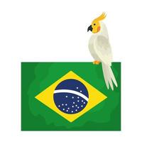 vlag van brazilië met papegaai vogel geïsoleerd pictogram vector