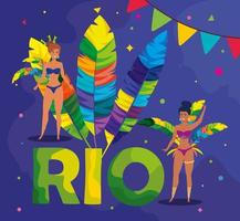 poster carnaval van rio met exotische danseressen en decoratie vector