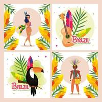 set poster van brazilië carnaval met decoratie vector