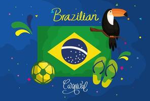 poster van braziliaans carnaval met vlag en iconen traditional vector