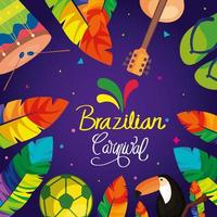 poster van braziliaans carnaval met frame van traditionele iconen vector