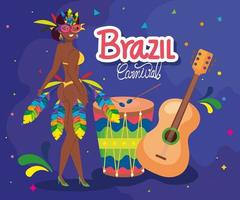 poster van carnaval brazilië met exotische danseres vrouw met decoratie vector