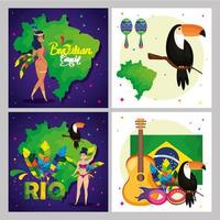 set poster van brazilië carnaval met decoratie vector