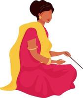 vrouw in traditionele sari semi-egale kleur vectorkarakter vector