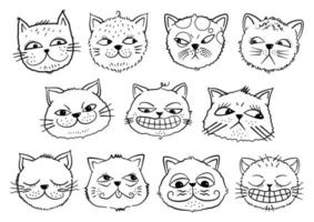 grappige schattige kattengezicht doodles vector