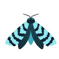 tropische vlindermot met veelkleurige vleugels en antennes geïsoleerd op een witte achtergrond. vliegende mot bovenaanzicht. een exotisch lenteinsect. vector illustratie vlakke stijl