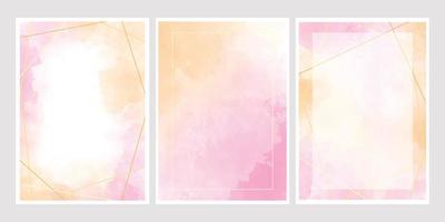 roze aquarel wassen plons met gouden frame 5x7 uitnodigingskaart achtergrond sjabloon collectie vector