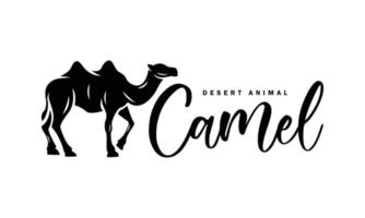 zwarte kameel logo ontwerp - geïsoleerde vectorillustratie op witte achtergrond - silhouet karakter, pictogram, symbool, badge, embleem