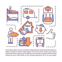 budget toerisme concept icoon met tekst. gastvrijheid uitwisseling. slapen in de bus. openbaar vervoer. ppt pagina vector sjabloon. brochure, tijdschrift, boekje ontwerpelement met lineaire illustraties