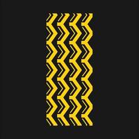 trackmarkeringen geel rgb-kleurpictogram. gedetailleerde auto, motorfiets straat band sporen. zigzagvormige wielprint met dikke groeven. auto bandenspoor. geïsoleerde vectorillustratie op zwart vector