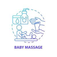 baby massage blauwe kleurovergang concept icoon. wrijven baby lichaam abstracte idee dunne lijn illustratie. band tussen moeder en kind. masseren om de baby te kalmeren. vector geïsoleerde omtrek kleur tekening