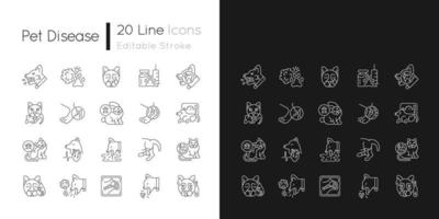 huisdierziekte lineaire pictogrammen instellen voor donkere en lichte modus. infectieuze en virale ziekte. veterinair onderzoek. aanpasbare dunne lijn symbolen. geïsoleerde vectoroverzichtsillustraties. bewerkbare streek vector