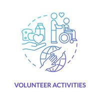 vrijwilligerswerk blauw kleurverloop concept icoon. maatschappelijke participatie. deelname door liefdadigheidsactiviteiten in de gemeenschap abstracte idee dunne lijn illustratie. vector geïsoleerde omtrek kleur tekening