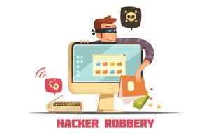 Computerbeveiliging Hacker Retro Cartoon icoon vector