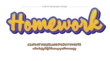 geel en paars schattig handgeschreven kalligrafielettertype vector