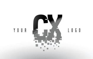 cx cx pixel letterlogo met digitale verbrijzelde zwarte vierkanten vector