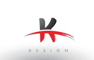 k brush logo letters met rode en zwarte swoosh brush voorkant vector