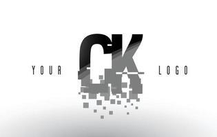 ck ck pixel letter logo met digitale verbrijzelde zwarte vierkanten vector