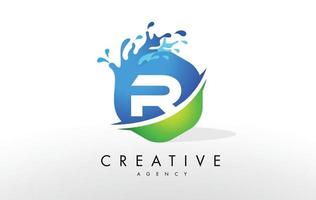 r brief logo. blauw groen splash ontwerp vector