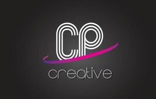 cp cp-letterlogo met lijnenontwerp en paarse swoosh. vector