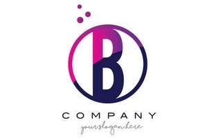 b cirkel letter logo-ontwerp met paarse stippen bubbels vector