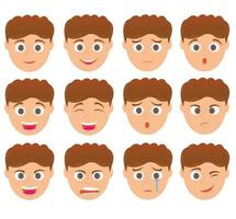 jongen met zijn uitdrukking en zijn emoties. 12 sets emoticon jongen karakter. vector