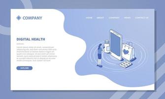 online digitaal gezondheidsconcept voor websitesjabloon of landingshomepage met isometrische en overzichtsstijl vector