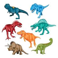 clipart set van schattige gekleurde dinosaurussen. t-rex, diplodocus, triceratops, pterodactel. vectorillustratie in cartoon-stijl vector