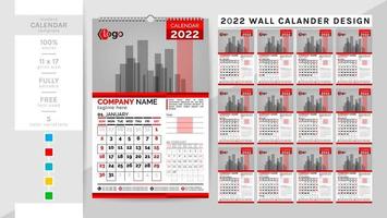 wandkalender en planner dagboeksjabloon voor het jaar 2022. deze creatieve elegante kalender is een must voor thuis en op kantoor. 2 thema kleurwerk, zwart, en anderen. de week van 12 pagina's begint op zondag. vector