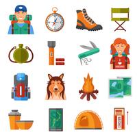 Hiking Flat Color Icons Set vector