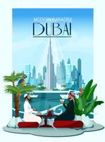 Dubai City Poster met Burj Khalifa en wolkenkrabbers vector